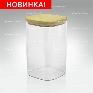 Банка 1,1 л стеклянная квадратная с бамбуковой крышкой оптом и по оптовым ценам в Екатеринбурге
