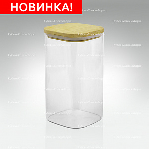 Банка 1,35 л стеклянная квадратная с бамбуковой крышкой оптом и по оптовым ценам в Екатеринбурге