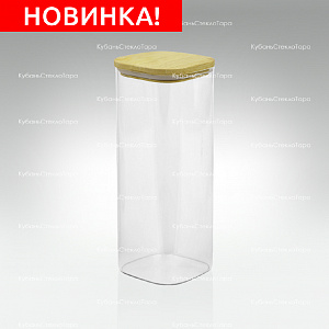Банка 1,9 л стеклянная квадратная с бамбуковой крышкой оптом и по оптовым ценам в Екатеринбурге